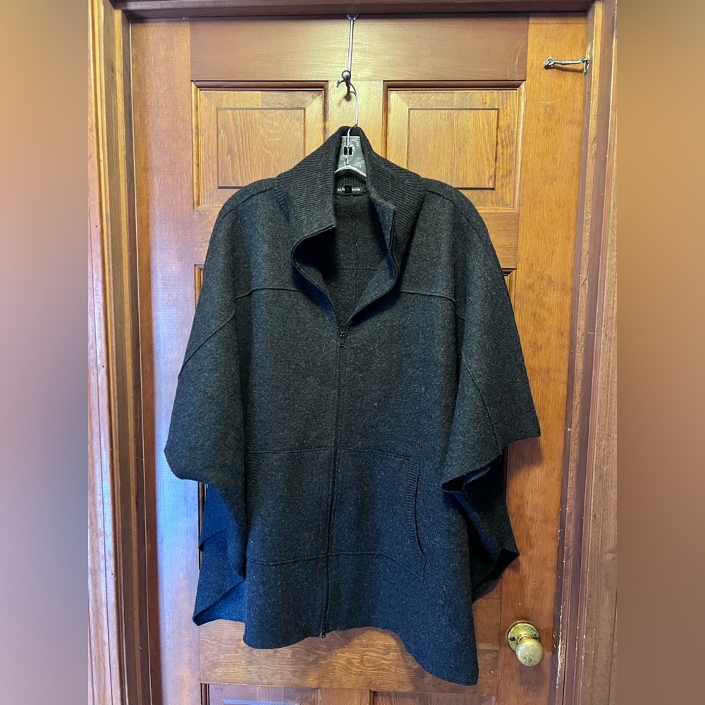 Eileen Fisher Dark Gray Wool Cape, EUC